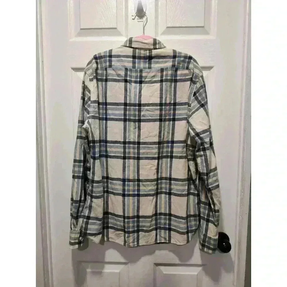 J. Crew Shirt Mens Casual Button Down in Ivory Plaid Size Large 100% Cotton Soft